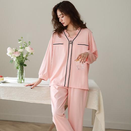 皇家丽美薄款冰岛丝棉长袖长T裤女士睡衣套装春夏季绵绸空调套头家居服JJT9955 商品图1