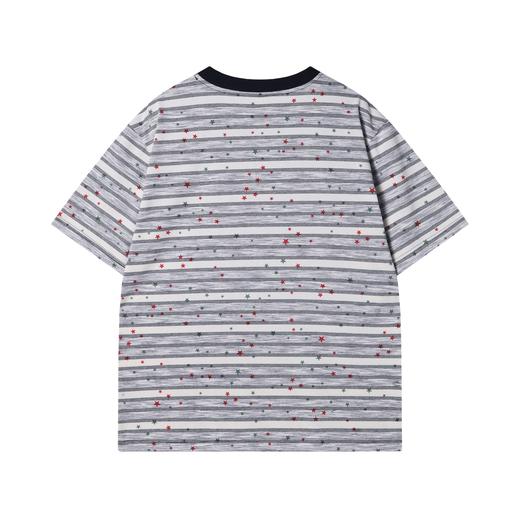 T3314夏季高级感新款韩系撞色条纹短袖T恤彩色星星印花百搭V领宽松上衣 商品图5