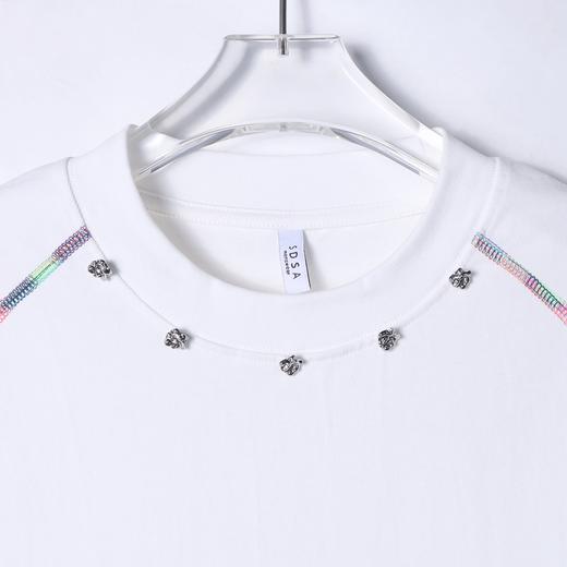 T3243夏季高级感新款韩系潮牌彩色缝线圆领短袖T恤领口立体装饰上衣 商品图2