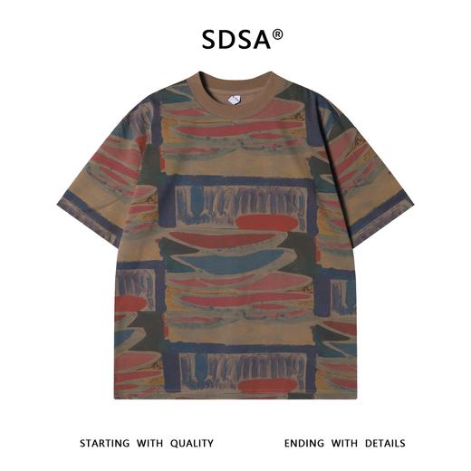 T3223夏季高级感新款美式抽象不规则色块圆领短袖T恤舒适宽松百搭上衣 商品图1