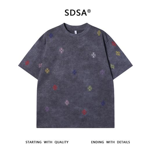 T3214夏季高级感新款韩系细闪彩色十字刺绣圆领短袖T恤百搭简约上衣 商品图0