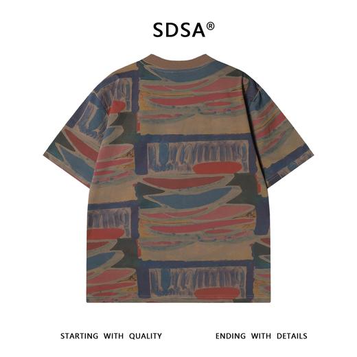 T3223夏季高级感新款美式抽象不规则色块圆领短袖T恤舒适宽松百搭上衣 商品图5