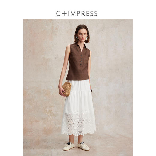 C+IMPRESS/西嘉优质长绒棉 南法假日半身裙女夏镂空蕾丝绣花伞裙BQ2502099 商品图2
