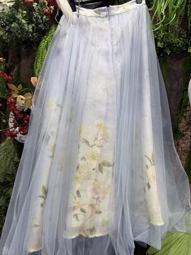 海盐蓝立体花朵半裙立体手工花朵收腰散摆(货号:MF86SK004B0001)