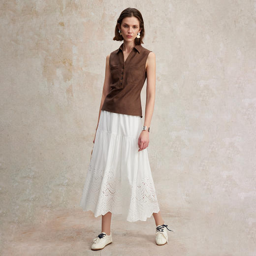 C+IMPRESS/西嘉优质长绒棉 南法假日半身裙女夏镂空蕾丝绣花伞裙BQ2502099 商品图3