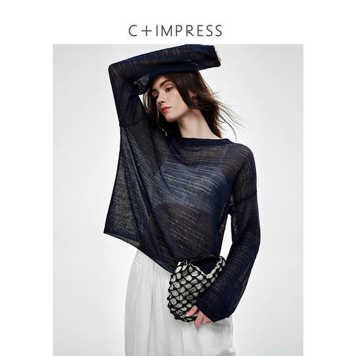 C+IMPRESS/西嘉桑蚕丝和纸纱宽松休闲镂空针织防晒罩衫女长袖上衣T2502046 商品图2