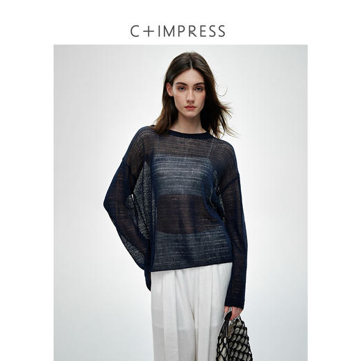C+IMPRESS/西嘉桑蚕丝和纸纱宽松休闲镂空针织防晒罩衫女长袖上衣T2502046 商品图1