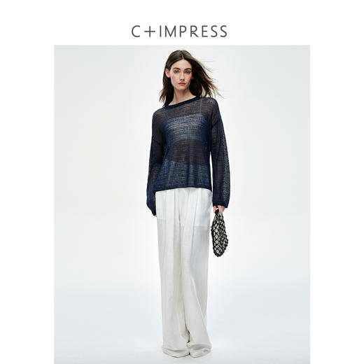 C+IMPRESS/西嘉桑蚕丝和纸纱宽松休闲镂空针织防晒罩衫女长袖上衣T2502046 商品图3