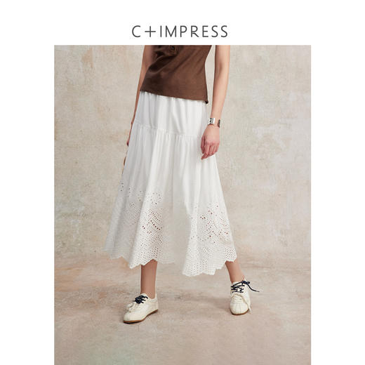 C+IMPRESS/西嘉优质长绒棉 南法假日半身裙女夏镂空蕾丝绣花伞裙BQ2502099 商品图0