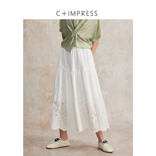 C+IMPRESS/西嘉优质长绒棉 南法假日半身裙女夏镂空蕾丝绣花伞裙BQ2502099 商品图1