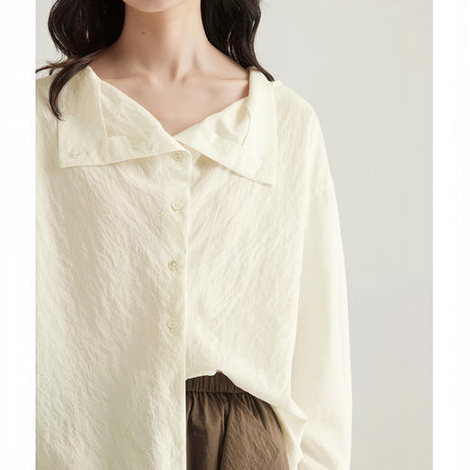 LONGNVFAIR | 微皱苎天丝肌理感凉感荡领衬衣 微皱立体肌理 柔软飘逸 慵懒高级 商品图6