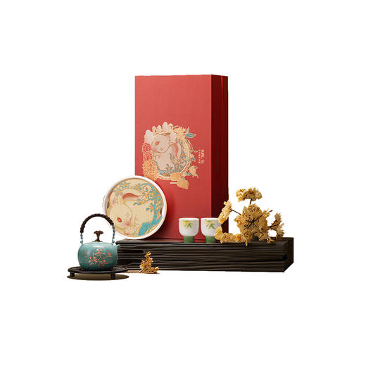 朱炳仁铜 月见喜乐茶礼套装 礼盒手工铜壶单人便携泡茶壶功夫茶具套装 商品图0