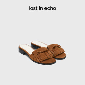 [福利价]lost in echo2025春夏新款仿麂皮复古手工流苏蝴蝶结羊皮凉拖鞋女