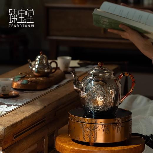臻宝堂晋芳联名园林电陶炉纯手工雕刻烧水围炉家用静音银壶煮茶器园林电陶炉1500W劲松图苍竹图 商品图4