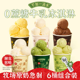 【牧场直供生牛乳 不加一滴水 0反式脂肪】轻遇0蔗糖牛乳冰淇淋460ml*2桶装（6桶还送挖球勺）