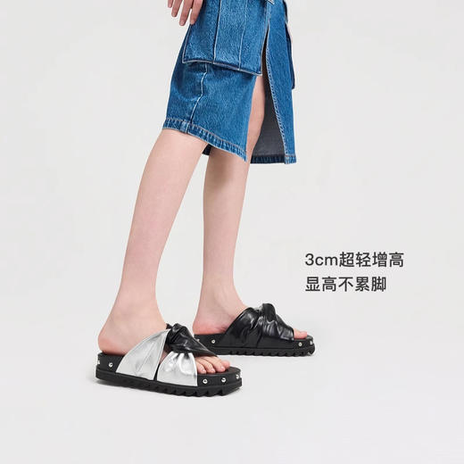 [福利价]lost in echo2025春夏新款时尚皱皮拼色扭结铆钉真皮勃肯拖鞋女 商品图2