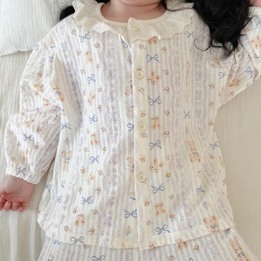 宝宝夏季纱布睡衣儿童棉纱开衫两件套男女童卡通泡泡棉A类家居服套装 商品图1