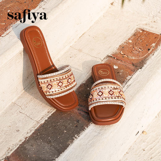 Safiya/索菲娅2025波西米亚时尚休闲平底配裙子外穿沙滩拖鞋SFD2110M64/SFD2110364 商品图3
