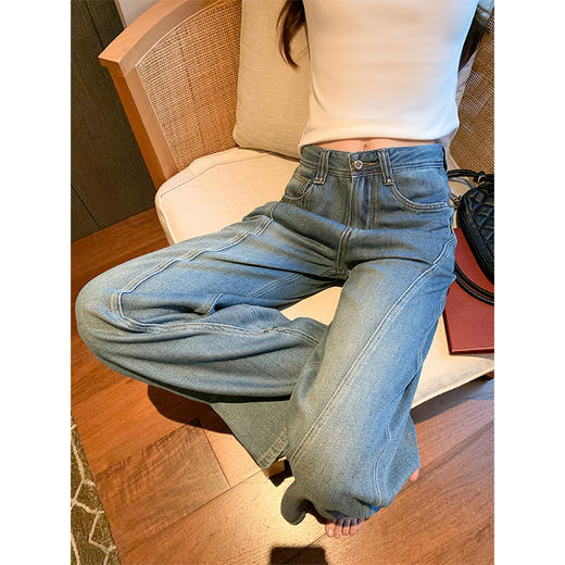 <曾小咸推荐>新品现货秒杀！卖完下架不再补 ！微信粉丝打折价！！复古弧形牛仔阔腿裤 日常189.99/件 立减80 秒杀109.99/件！！ 商品图3