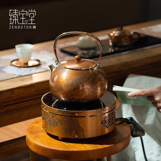 臻宝堂晋芳联名园林电陶炉纯手工雕刻烧水围炉家用静音银壶煮茶器园林电陶炉1500W劲松图苍竹图 商品图1
