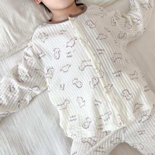 宝宝夏季纱布睡衣儿童棉纱开衫两件套男女童卡通泡泡棉A类家居服套装 商品图6