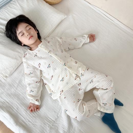 宝宝夏季纱布睡衣儿童棉纱开衫两件套男女童卡通泡泡棉A类家居服套装 商品图7