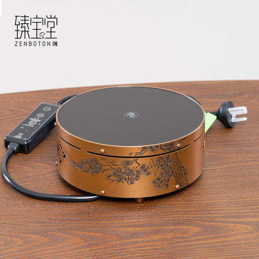 臻宝堂晋芳联名园林电陶炉纯手工雕刻烧水围炉家用静音银壶煮茶器园林电陶炉1500W劲松图苍竹图 商品图0