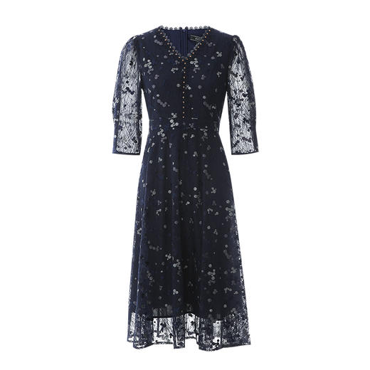 EITIE爱特爱夏季新款a字显瘦通勤气质V领优雅蕾丝连衣裙7807570 商品图5