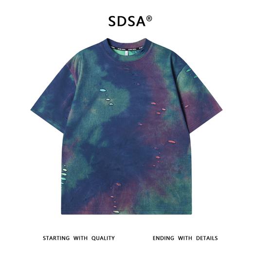 T3354夏季高级感新款韩系潮牌炫彩割破短袖T恤嘻哈百搭高街圆领上衣 商品图1