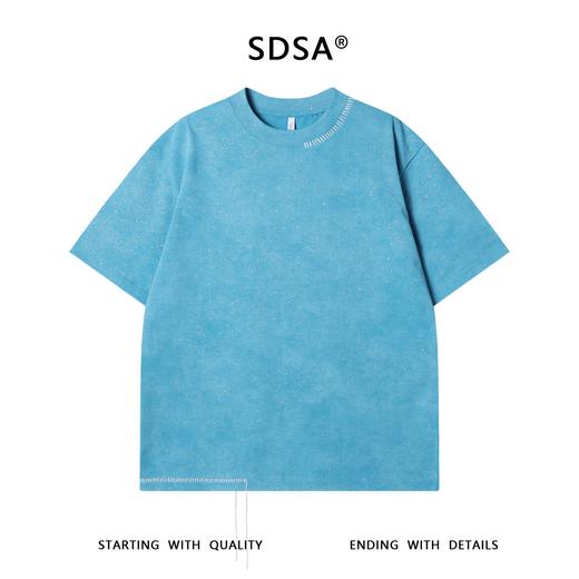 T3297夏季高级感新款韩系满天星撞色缝线短袖T恤情侣简约百搭圆领上衣 商品图1