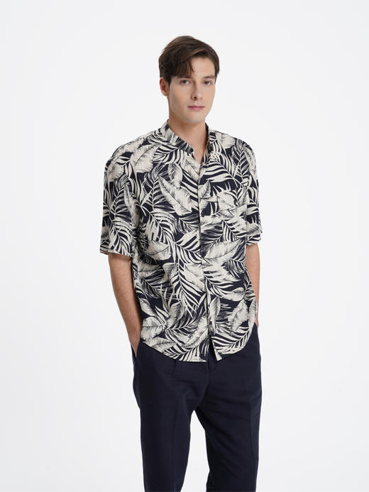 callisto山海系列海盐蓝亚麻提花衬衫 商品图2