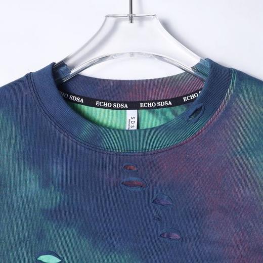 T3354夏季高级感新款韩系潮牌炫彩割破短袖T恤嘻哈百搭高街圆领上衣 商品图2