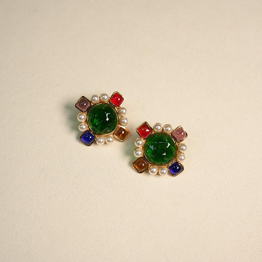 北京仓｜Gripoix Paris-Byzantium-绿色 琉璃 耳环［法国设计师］ 商品图1