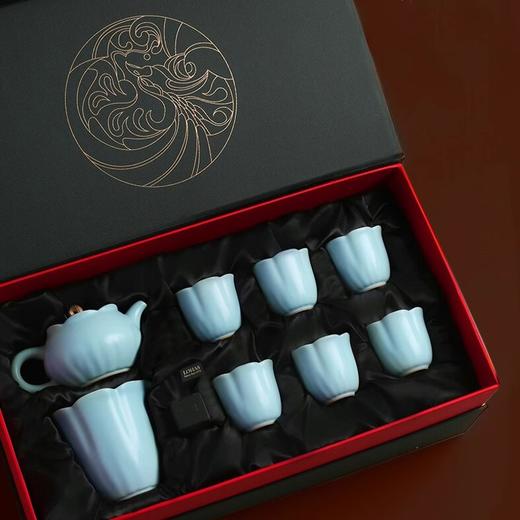 陆宝功夫茶具套装2025新款轻奢高档一壶六杯家用茶壶茶杯清荷雅境清荷雅境茶组天青色1壶1海6杯 商品图4