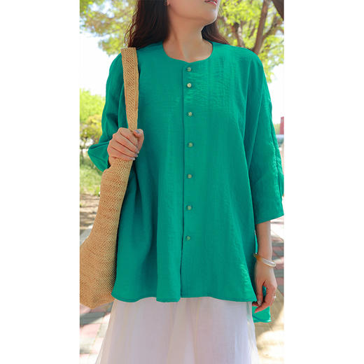 【线上专属】新中式衬衣（23710018亚丁绿-结缘款） 商品图4