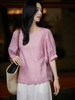 【桃之夭夭】 舒适透气呼吸感亚麻桃夭粉灯笼袖小衫 商品缩略图2