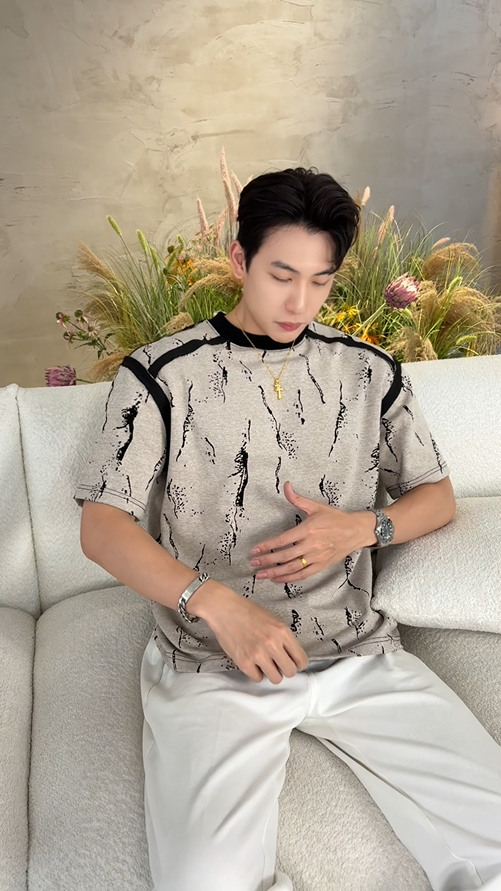 T2982夏季高级感新款韩版撞色压线圆领短袖T恤休闲宽松潮流印花上衣