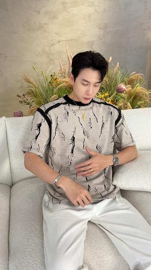 T2982夏季高级感新款韩版撞色压线圆领短袖T恤休闲宽松潮流印花上衣 商品图0