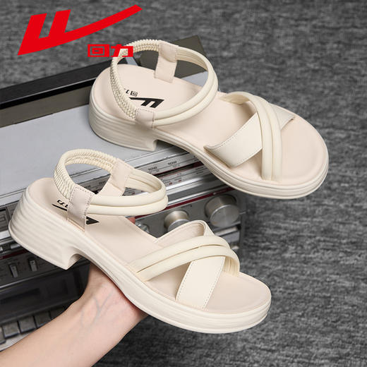 回力女鞋凉鞋时尚百搭春季厚底平底舒适休闲真皮软底外穿学生高跟 商品图0