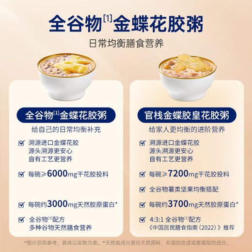 【限时特惠】官栈 即食花胶粥天然胶原蛋白膳食纤维轻食代餐全谷物金蝶粥礼盒款（220g*8碗） 商品图3