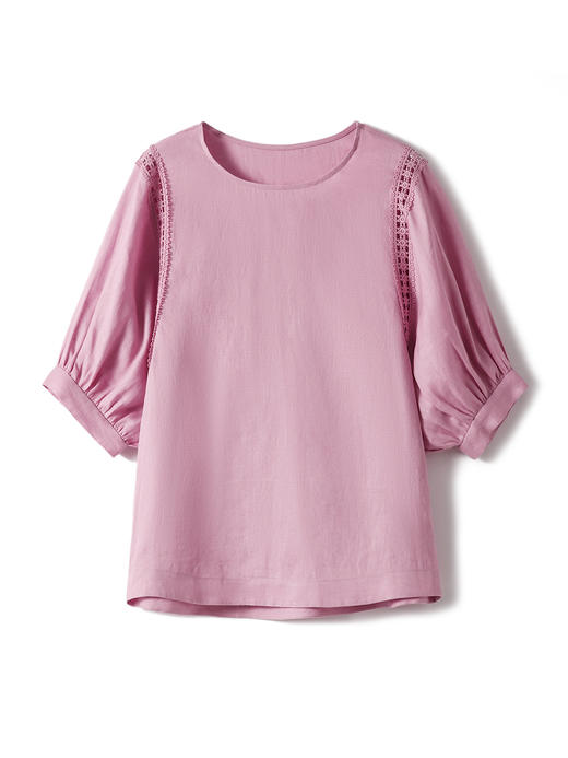 【桃之夭夭】 舒适透气呼吸感亚麻桃夭粉灯笼袖小衫 商品图4