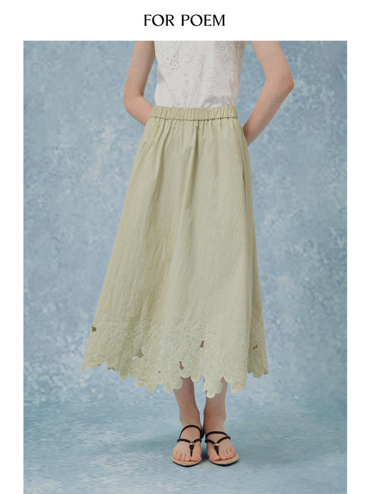 ForPoem 现货 25/SS原创设计棉感重工刺绣花边下摆半身裙 商品图2