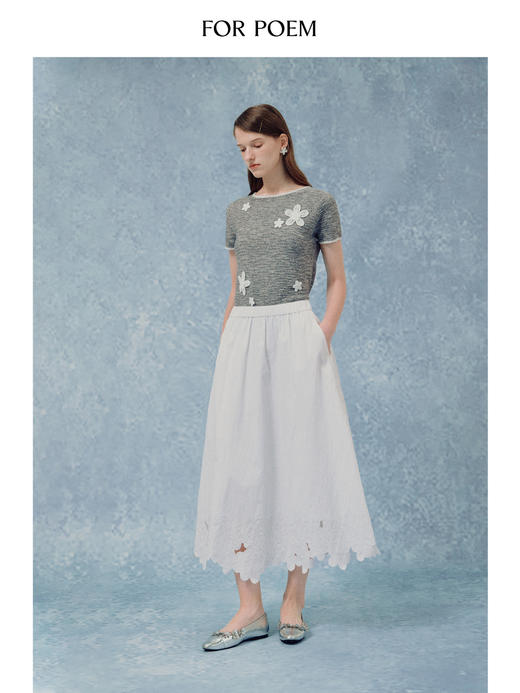 ForPoem 现货 25/SS原创设计棉感重工刺绣花边下摆半身裙 商品图1