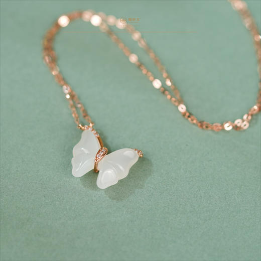【梦蝶·灵姿】金镶羊脂链坠 商品图0