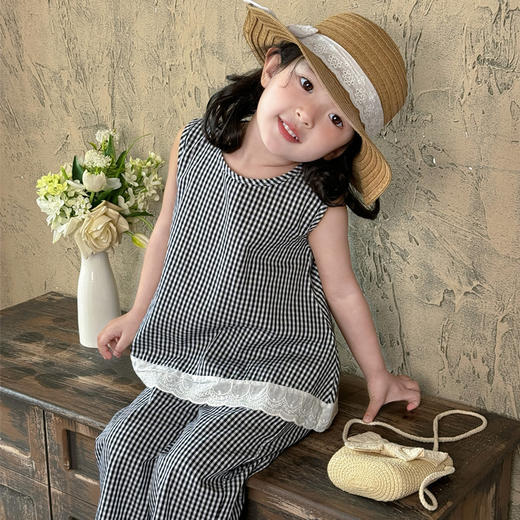 【39.9元/套起】女童纯棉套装泡泡袖A字版上衣+山本裤套装纯棉短袖短裤套装蕾丝花边套装夏季洋气套装 商品图2