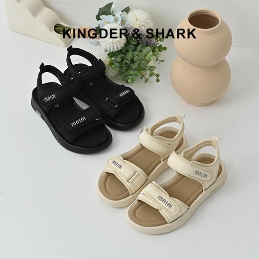 经典鲨2025夏季新品百搭简约平底露趾魔术贴沙滩运动凉鞋女KW160-529211 商品图0