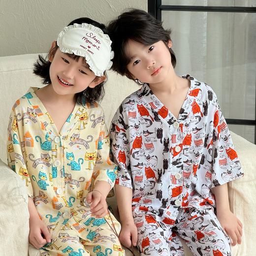 「59.9元2套 短袖➕长裤」喜林贝尔 莱纱绸儿童涂鸦家居服 居家遛弯不惧空调风，不怕蚊子咬 商品图4