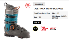 25/26ROSSIGNOL雪鞋ALLTRACK 110 HV BOA GW - STEEL GREY/PETROL BLUE