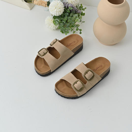 经典鲨2025夏季新款牛皮革露趾后空时尚内增高平底凉拖鞋女KW137-529011 商品图2