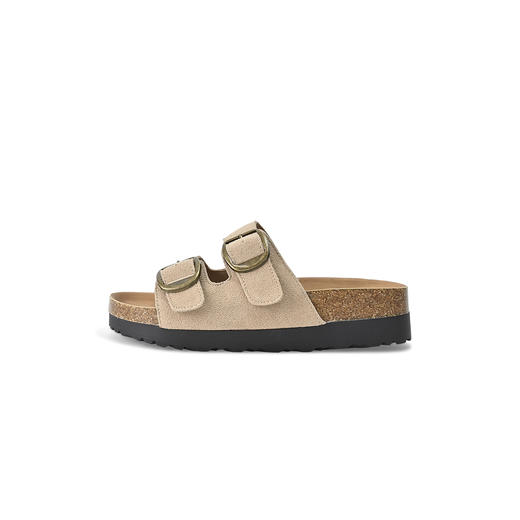 经典鲨2025夏季新款牛皮革露趾后空时尚内增高平底凉拖鞋女KW137-529011 商品图4